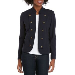 Tommy Hilfiger Women's Banded Jacket Military Style Sz M Navy Terry Open Front
